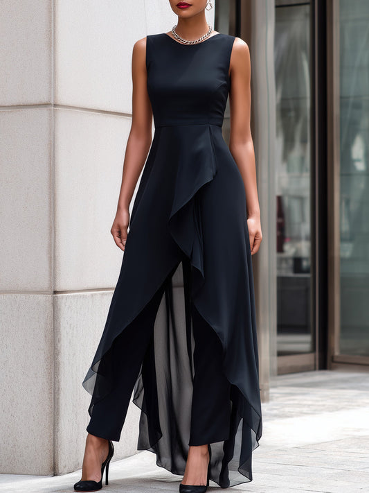 Sleeveless Layered Chiffon Overlay Jumpsuit