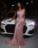 Hidais Tulle Asymmetric Strapless Sleeveless Long Pleated Mermaid Prom Dress With Sequins And Ruffles