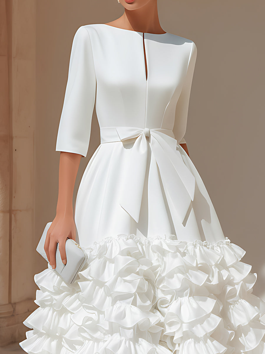 Belted Ruffled-Hem Midi Dress