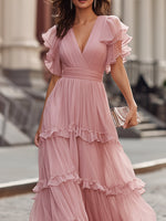Ruffled V-Neck Tiered Maxi Dress