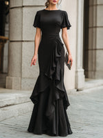 Flutter Sleeve Ruffled Evening Gown