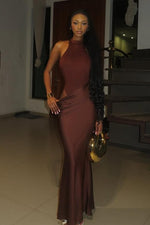 Hidais Chic High Neck Sleeveless Mermaid Long Prom Dress With Pleated