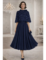 Flowers Short Shawl A-Line Tea-Length Formal Evening Dress