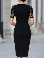 Black Lace Overlay Midi Sheath Dress