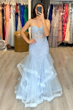 Mermaid Tulle Lace Beaded Prom Dresses Sweetheart Corset Evening Gowns