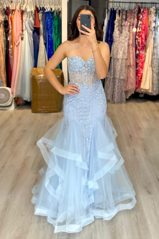 Mermaid Tulle Lace Beaded Prom Dresses Sweetheart Corset Evening Gowns