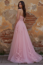Sweetheart Pink Corset A-Line Long Prom Dress with Appliques