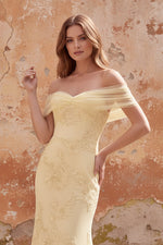 Yellow Mermaid Off the Shoulder Long Prom Dress with Floral Embroidery