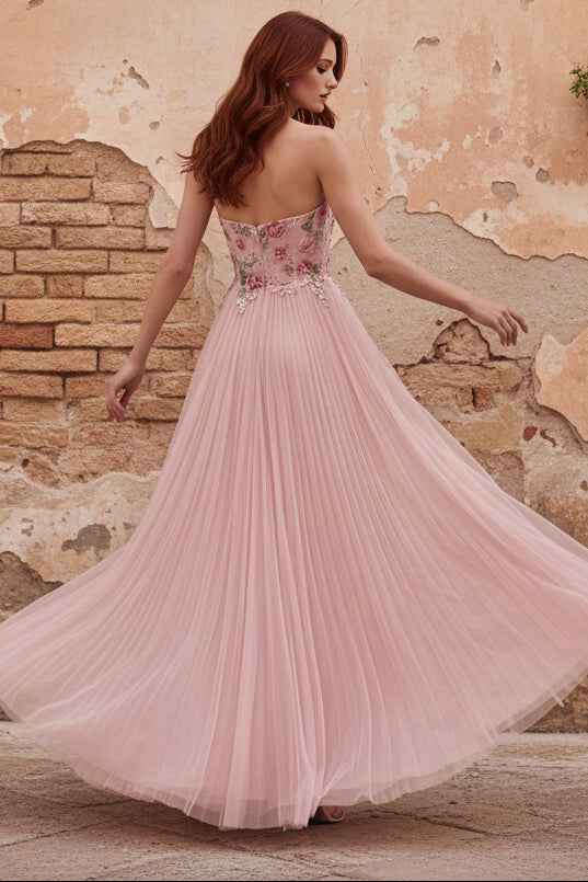 Sparkly Pink A-Line Sweetheart Appliqued Tulle Prom Dress with Beading