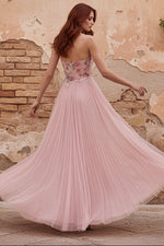 Sparkly Pink A-Line Sweetheart Appliqued Tulle Prom Dress with Beading