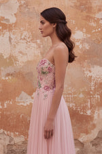 Sparkly Pink A-Line Sweetheart Appliqued Tulle Prom Dress with Beading