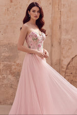 Sparkly Pink A-Line Sweetheart Appliqued Tulle Prom Dress with Beading