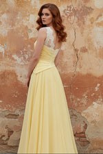 Chiffon Butter Yellow A-Line One Shoulder Ruched Maxi Dress