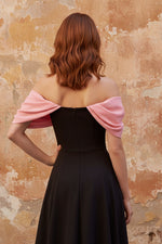 Black A-Line Off the Shoulder Ruched Midi Dress