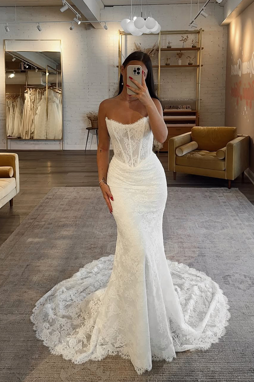 Bohomian Mermaid Scoop Neck Lace Wedding Dress with Appliques