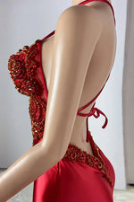 Burgundy Halter Sleeveless Mermaid Evening Dress With Crystals