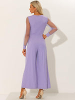 Elegant V Neck Mesh Long Sleeve Loose Wide Leg Romper Party Jumpsuits