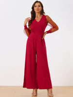 Elegant V Neck Mesh Long Sleeve Loose Wide Leg Romper Party Jumpsuits