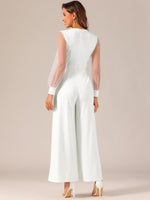 Elegant V Neck Mesh Long Sleeve Loose Wide Leg Romper Party Jumpsuits