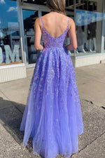 Glamorous Lavender Sequin Scoop Neck A-Line Prom Dress with Slit