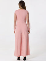 Elegant V Neck Mesh Long Sleeve Loose Wide Leg Romper Party Jumpsuits