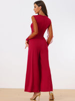 Elegant V Neck Mesh Long Sleeve Loose Wide Leg Romper Party Jumpsuits