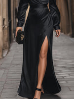 Sleek Black Satin One-Shoulder Maxi Dress