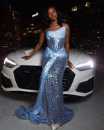 Hidais Tulle Asymmetric Strapless Sleeveless Long Pleated Mermaid Prom Dress With Sequins And Ruffles