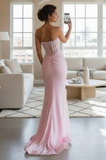 Mermaid Sweetheart Pink Prom Dress with Beading
