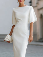 Boat Neck Short Sleeve Tailored Midi Dress