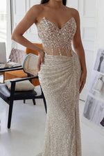 Sweetheart Sleeveless Mermaid Prom Dress Sequins With Split Beadings Crystals