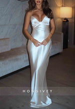 Simple Spaghetti Straps Sheath White Long Party Dress with Criss Cross Back