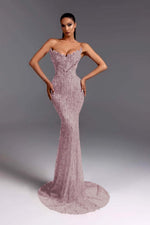 Hidais Strapless Sleeveless Long Mermaid Prom Dress With Beading Sequins