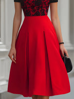 Red Black Lace Fit-and-Flare Midi Dress