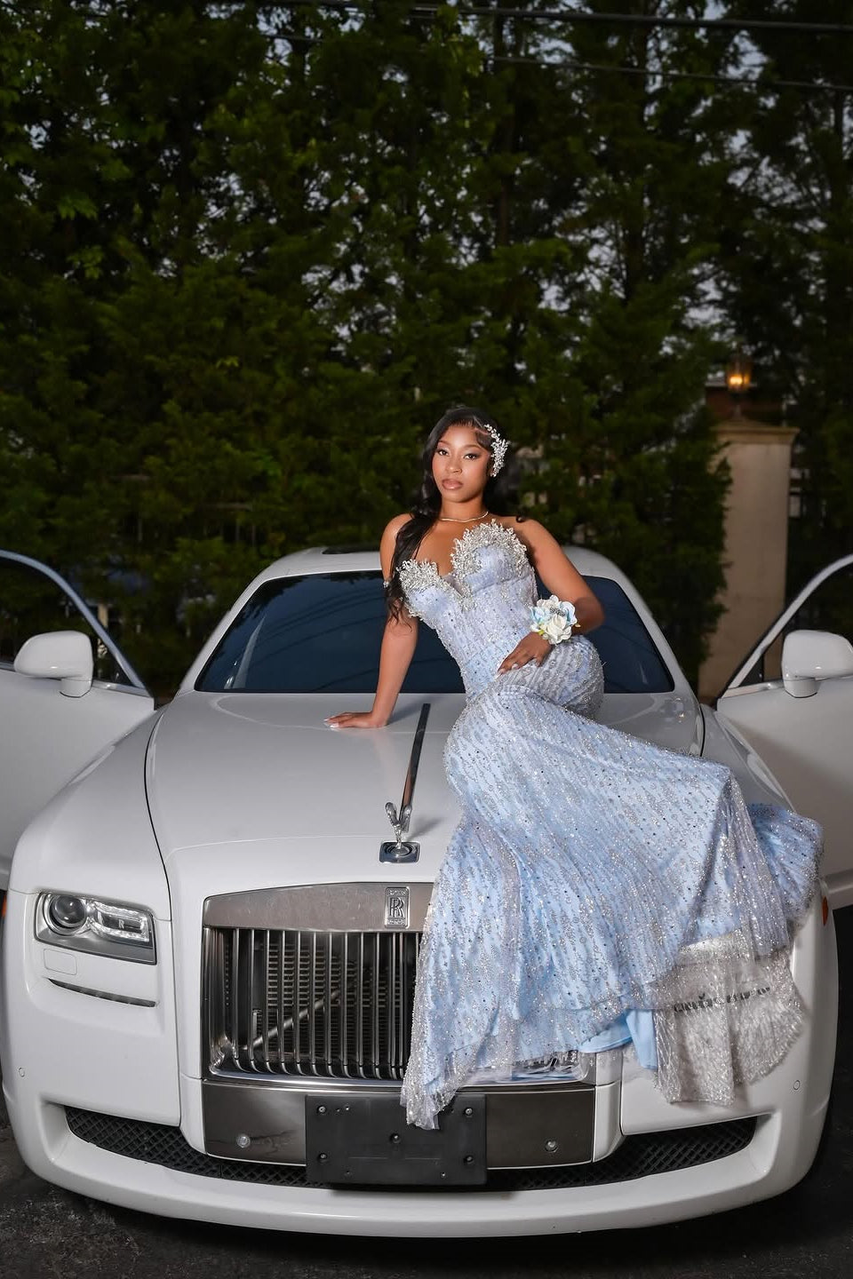 Modern Light Blue Sweetheart Mermaid Prom Dress Sleeveless Long With Beadings Crystals