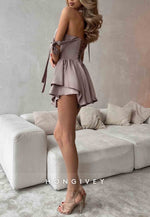 Regular Straps A-Line Ruched Crisscross Back Mini Homecoming Dresses