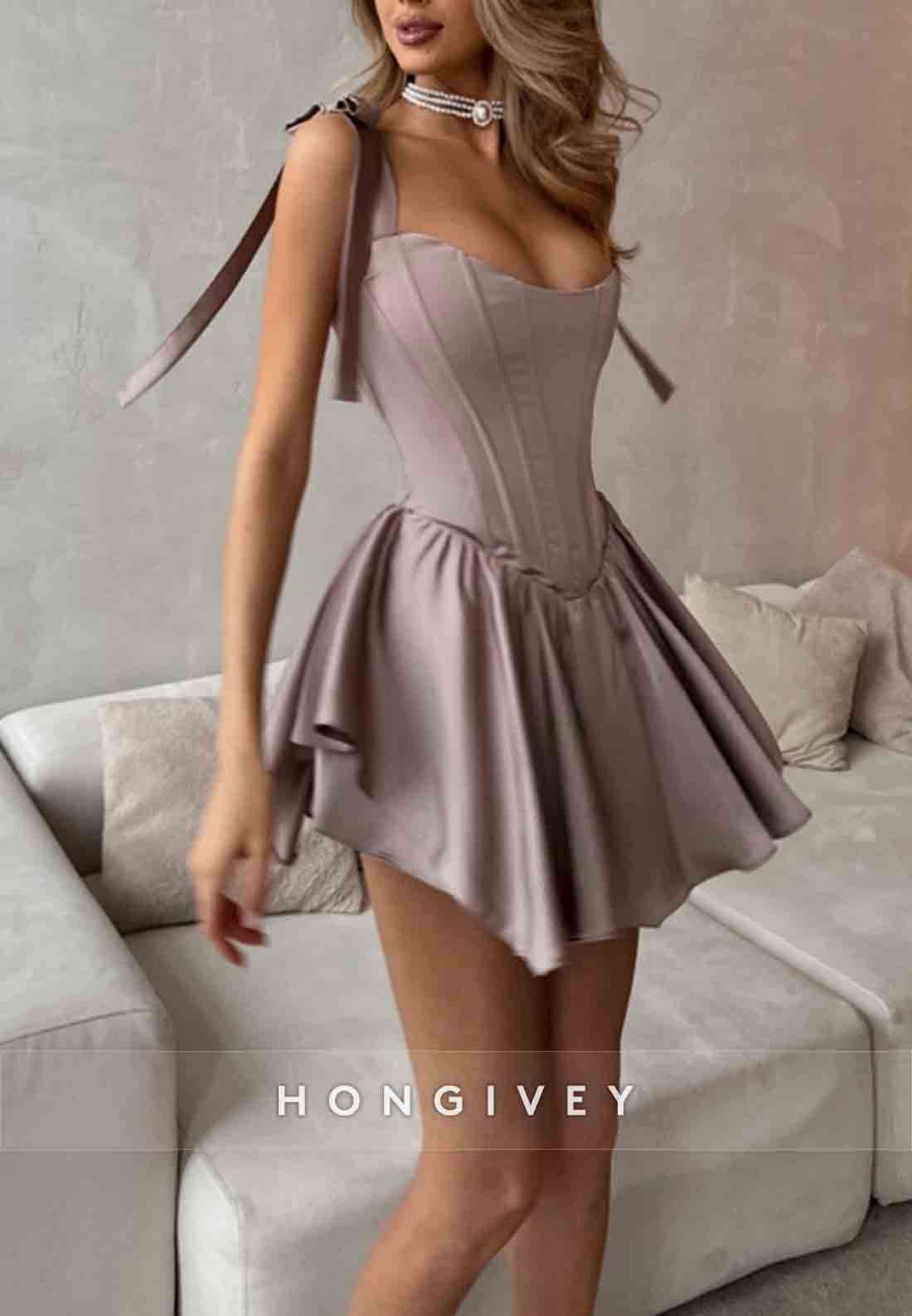 Regular Straps A-Line Ruched Crisscross Back Mini Homecoming Dresses