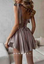 Regular Straps A-Line Ruched Crisscross Back Mini Homecoming Dresses