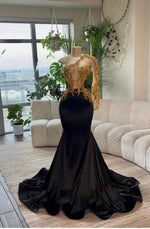 Hidais Black Sexy Elegant Embroidery One Shoulder Mermaid Long Prom Dress