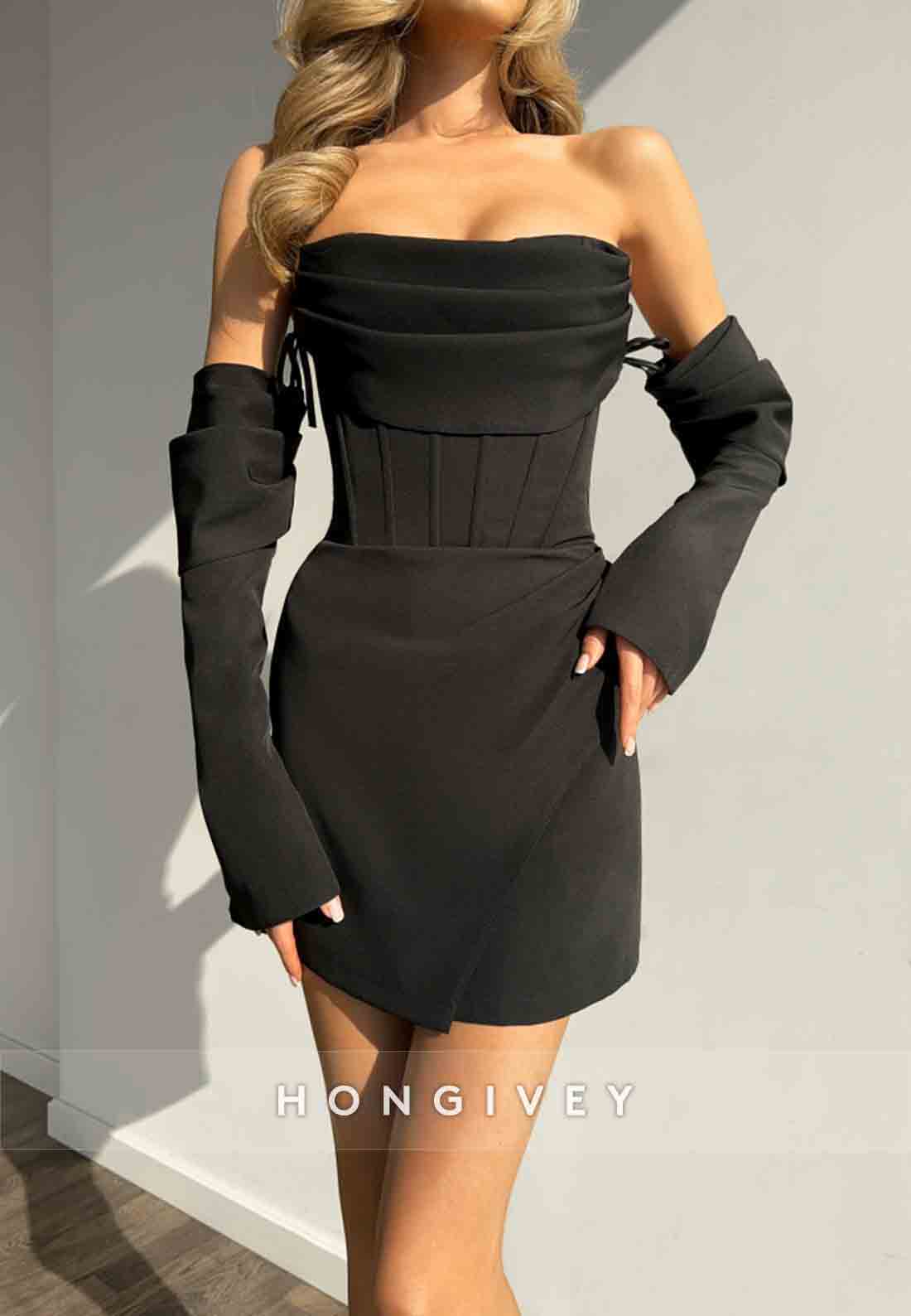 Simple Off the Shoulder Low Back Sheath Pleated Mini Homecoming Dresses