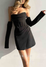Simple Off the Shoulder Low Back Sheath Pleated Mini Homecoming Dresses