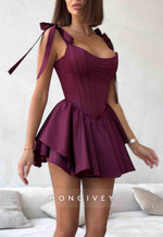 Regular Straps A-Line Ruched Crisscross Back Mini Homecoming Dresses