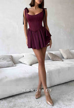 Regular Straps A-Line Ruched Crisscross Back Mini Homecoming Dresses