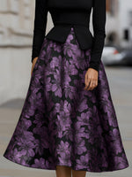 Floral Jacquard Peplum Bodice Midi Evening Dress