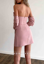 Simple Off the Shoulder Low Back Sheath Pleated Mini Homecoming Dresses