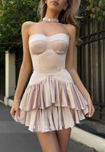 Blush Strapless Sweetheart Low Back A-Line Mini Homecoming Dresses with Ruched