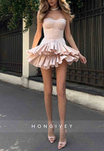 Blush Strapless Sweetheart Low Back A-Line Mini Homecoming Dresses with Ruched