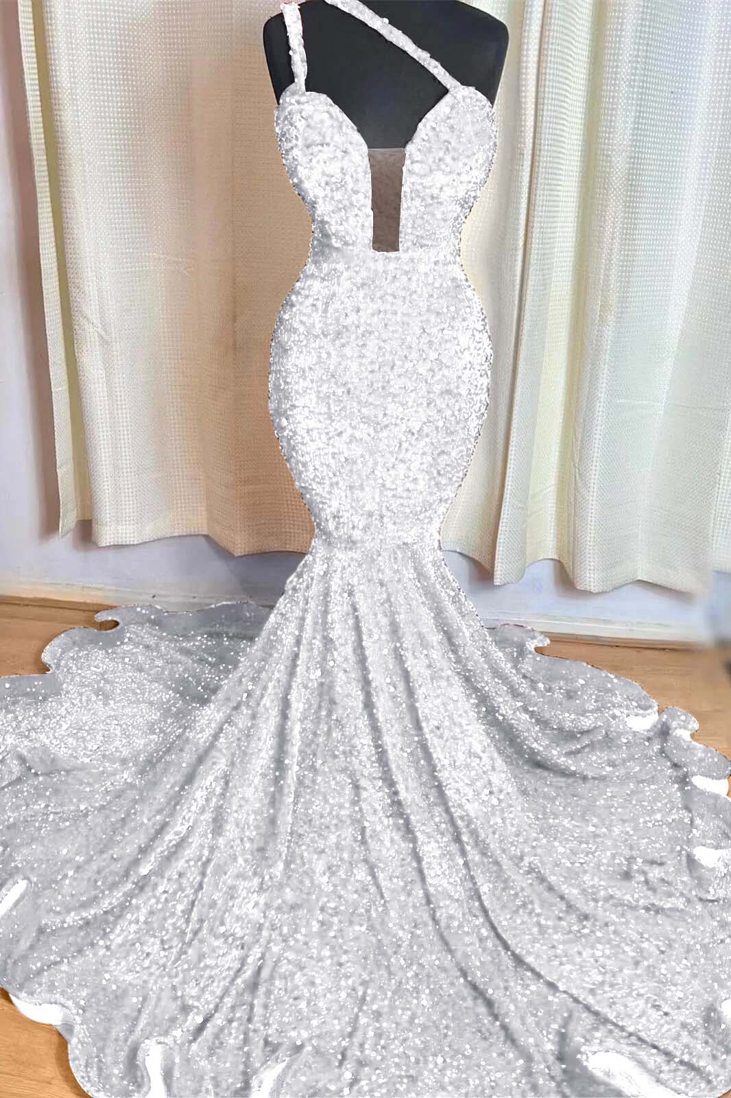 Hidais Red Mermaid Sleeveless One Shoulder Prom Dress Sweetheart Elegant Sequins