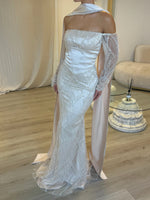 Off the Shoulder Sequins Lace Long Sleeve Mermaid Shawl Floor-Length Evening Dress