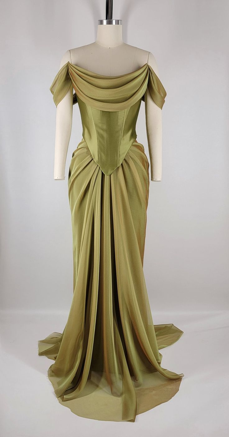 Elegant Green Satin Pleated Party Dress Off The Shoulder Mermaid Evening Dress